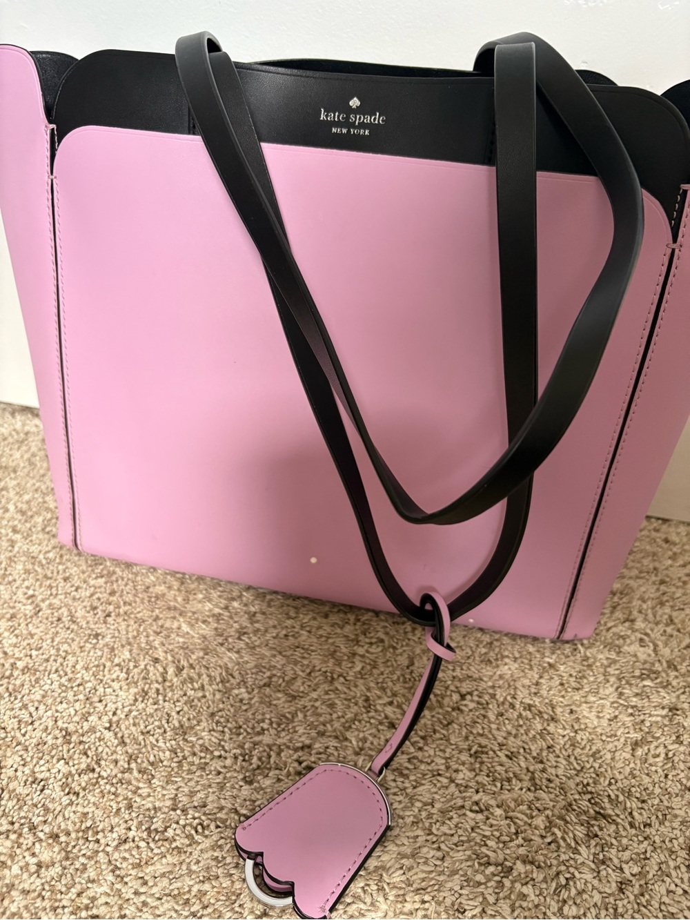 kate spade Pink and Black Leather Scallop-Trim Tote
